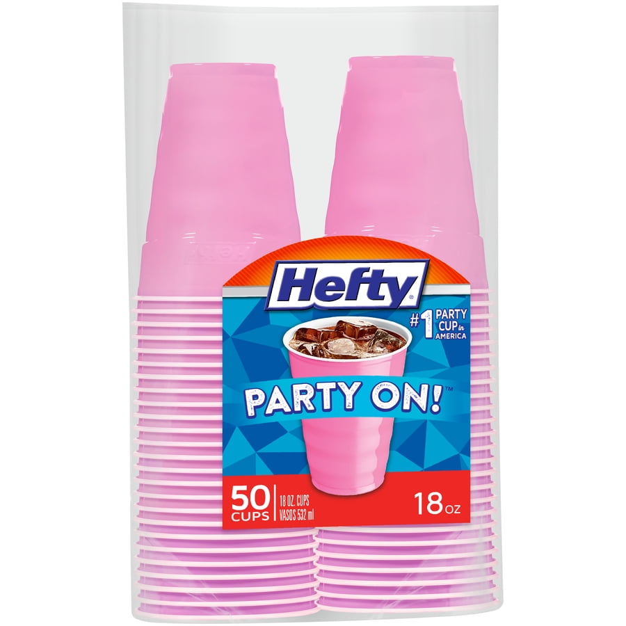 Hefty Pink Plastic Party Cups, 18 Ounces, 50 Count