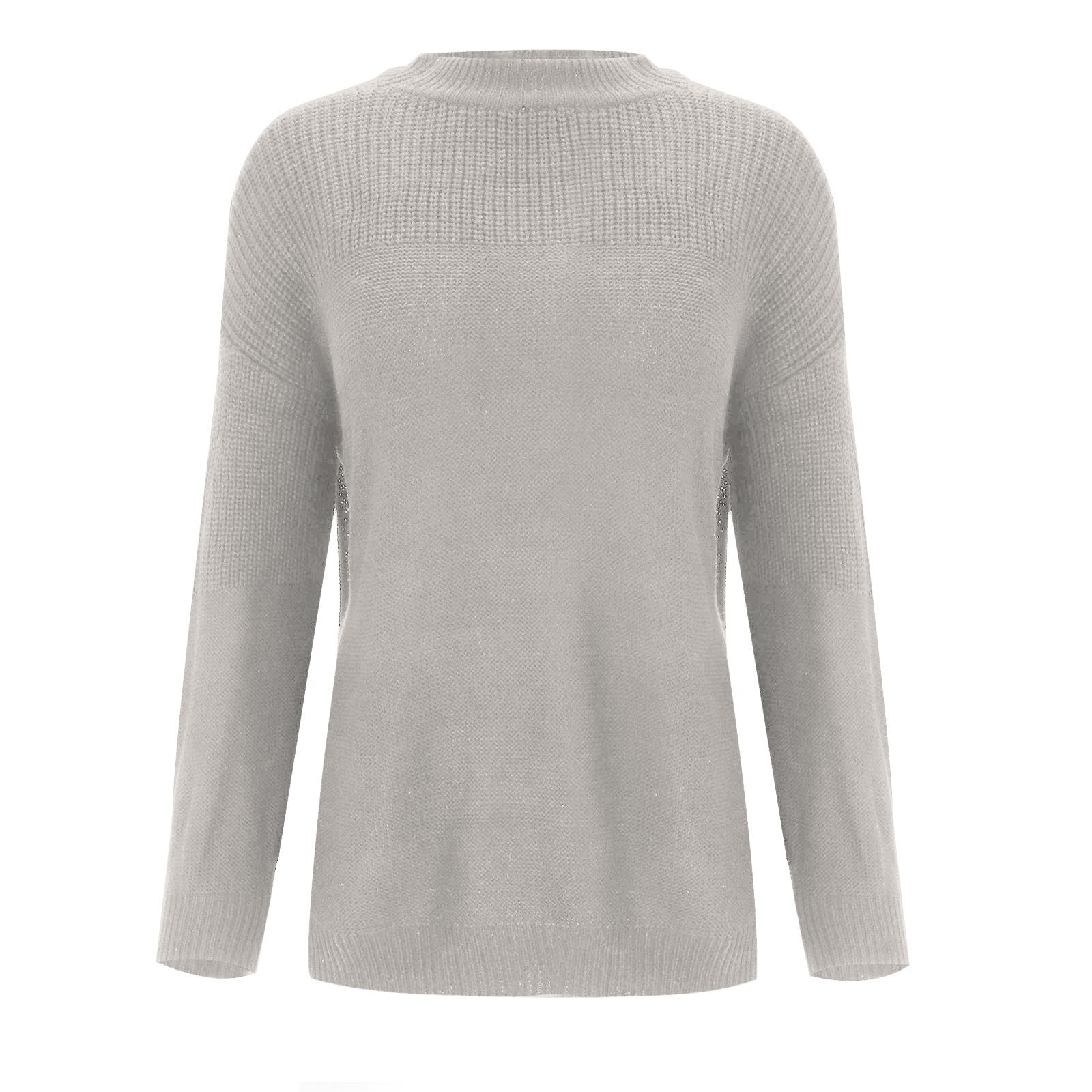 Holzkary Women's Casual Long Sleeve Sweaters Women's Casual Long Sleeve Sweaters Loose Crewneck Knit Solid Pullover Sweater Jumper Tops Loose Crewneck Knit Solid Pullover Sweater Jumper Tops Grey M