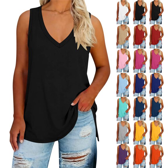 Womens Tank Tops Workout Tees Spring Summer Clothes V-neck Plus Size Fashionable Loose And Comfortable Casual Top T-shirt (Size:XL-5XL)