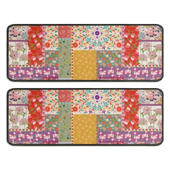 Kitchen Rugs Sets Of 2,Pioneer Flower Floral Print Pattern Anti Fatigue Kitchen Mat Rugs Non Slip Washable,Decorative Kitchen Floor Mats for Kitchen,Sink,Laundry,17"x47" 17"x47"