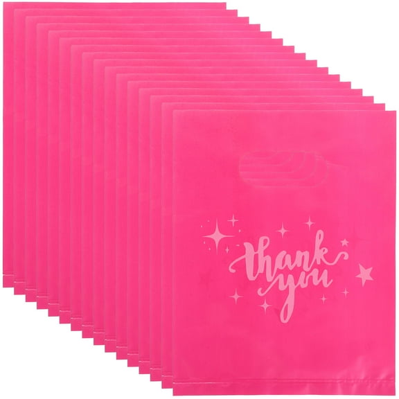 Minkissy Rosy Plastic Tote Bags with Handles Thank for Holding Clothes 100 Pcs