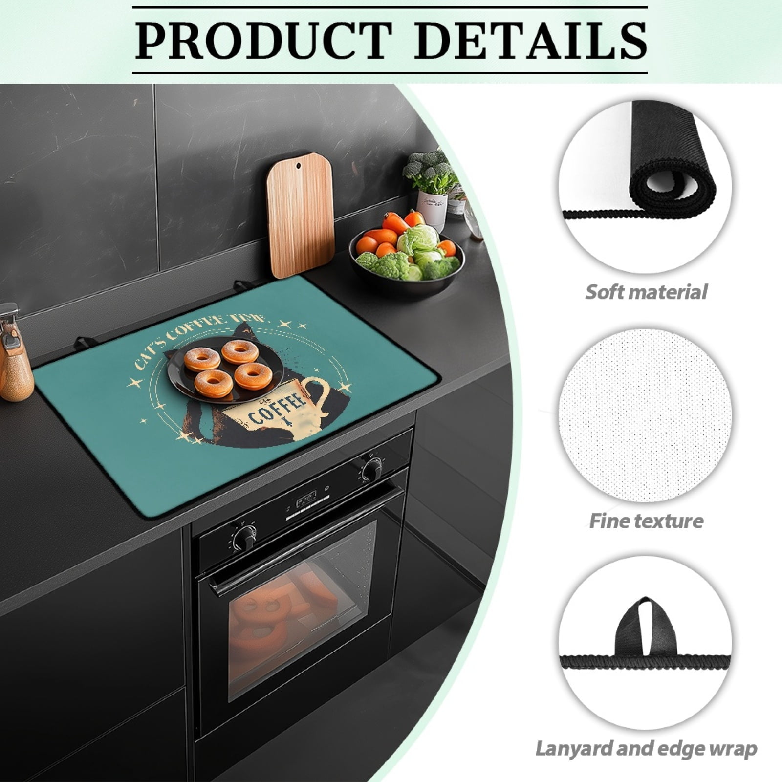 ZIATUBLE Stove Covers for Electric Stovetop Multipurpose Flat Top Stove Cover Mat Anti-Scratch Induction Cooktop Protector Cover with Rubber Backing, 29 x 21 Inch, Black Cat Coffee Time