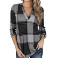 thumbnail image 1 of Plaid Camisas pullover V Masajeadores de cuello manga larga casual color bloque moda Plaid camisa túnica para las mujeres, 1 of 7