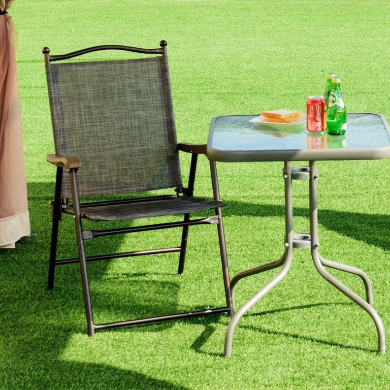 Costway, Patio Folding Sling Back Chairs, Set of 2, Gray - Walmart.com