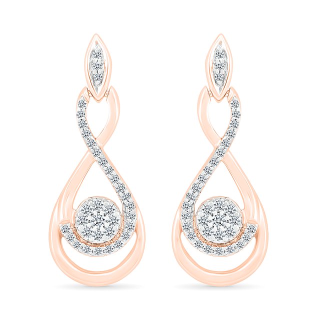DGOLD Boucles d'Oreilles en Grappe Diamant Blanc Rond 10kt (1/3 cttw)