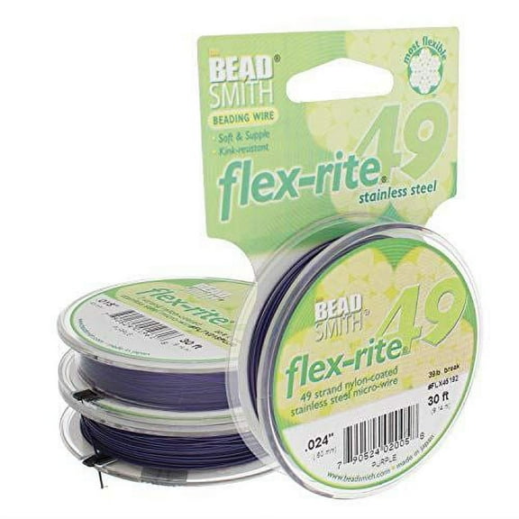 The Beadsmith Flex-Rite Wire – 49 Strand, Nylon Coated, Stainless Steel Beading Wire – Purple Color.024” Diameter, 30-Foot Spool – Flexible Wire for Necklace, Bracelet and Jewelry Making