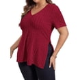 thumbnail image 4 of Gvmfive Women Casual V Neck Split Side Tops Short Sleeve T-shirt Tunic Plus Size, 4 of 5
