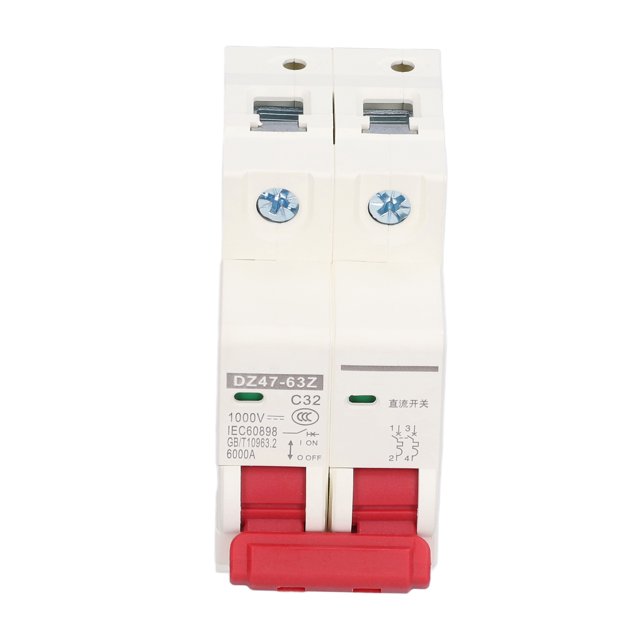 Wchiuoe DC Miniature Circuit Breaker,Circuit Breaker,DC Miniature Circuit Breaker 2P Solar PV System Isolator DIN Rail Mount 1000V 32A DZ47‑63Z C32