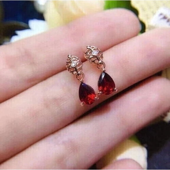 2Ct Pear Cut Lab-Created Red Garnet Women's Wedding Drop Dangle Earrings 14K Yellow Gold Plated