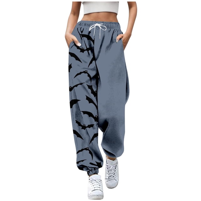 Pantalon de Survêtement Décontracté pour Femme, Automne Hiver, Imprimé d'Halloween, Taille Haute, Extensible, à Lacets aux Jambes