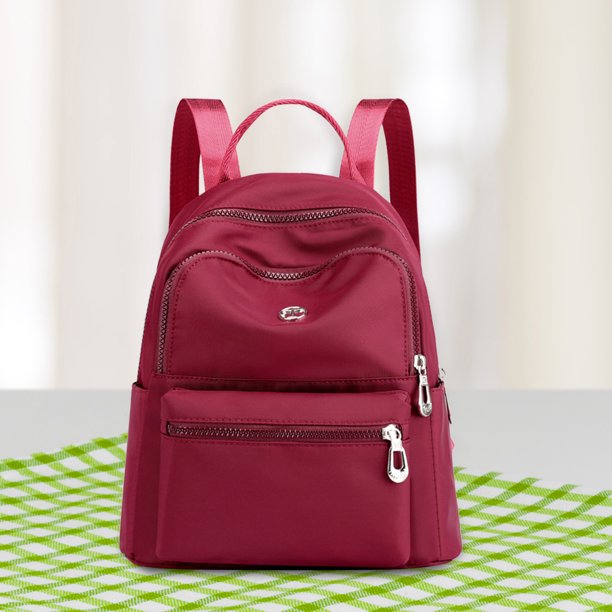 Bolsa Bolso de hombro escolar de nailon resistente al agua, mochila informal con cremallera para mujer (rojo oscuro) JShteea Para Estrenar
