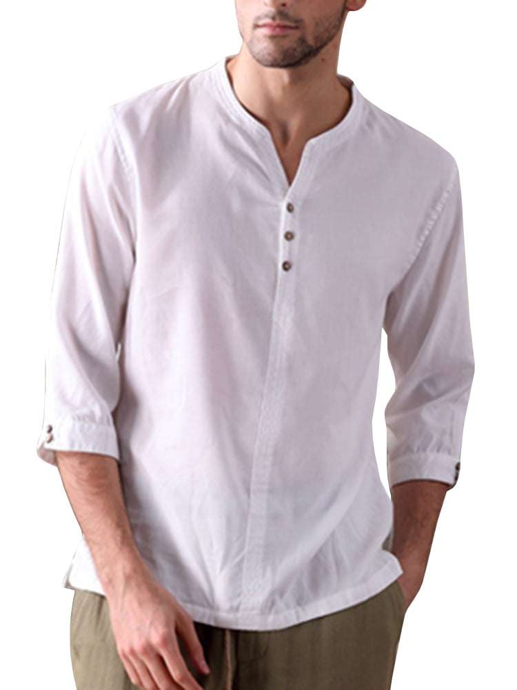 SySea - Mens Linen Henley T-Shirt 3/4 Sleeve Button Up V Neck Beach ...