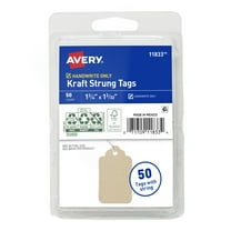 Avery String Tag Labels, Paper, Kraft, White String, 1-3/4" x 1-3/32", Handwrite, 50 Tags