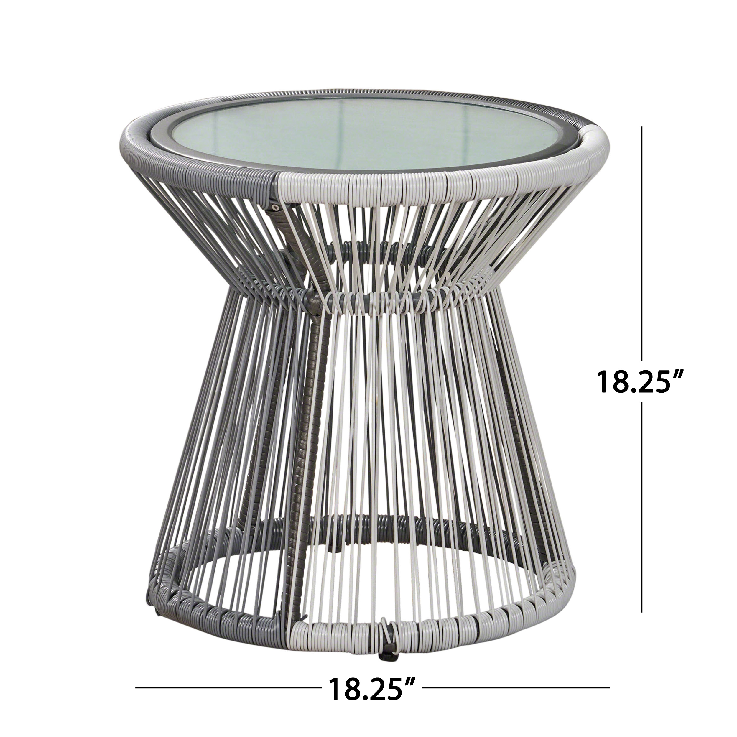GDF Studio Aiden Outdoor Wicker Side Table with Glass Top, Gray and White - image 4 of 5