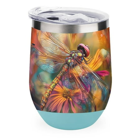 

Tie-dyed Dragonfly And Sunflowers 12oz Wine Tumbler with lid Stainless Steel Travel Mugs Double Wall Insulated Travel Coffee Cup Wine Glasses One size