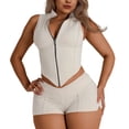 thumbnail image 2 of Short Sets for Women Slim Fit Sleeveless Zip Up Cropped Vest and Shorts 2 Piece Matching Set Going out Sets, 2 of 8