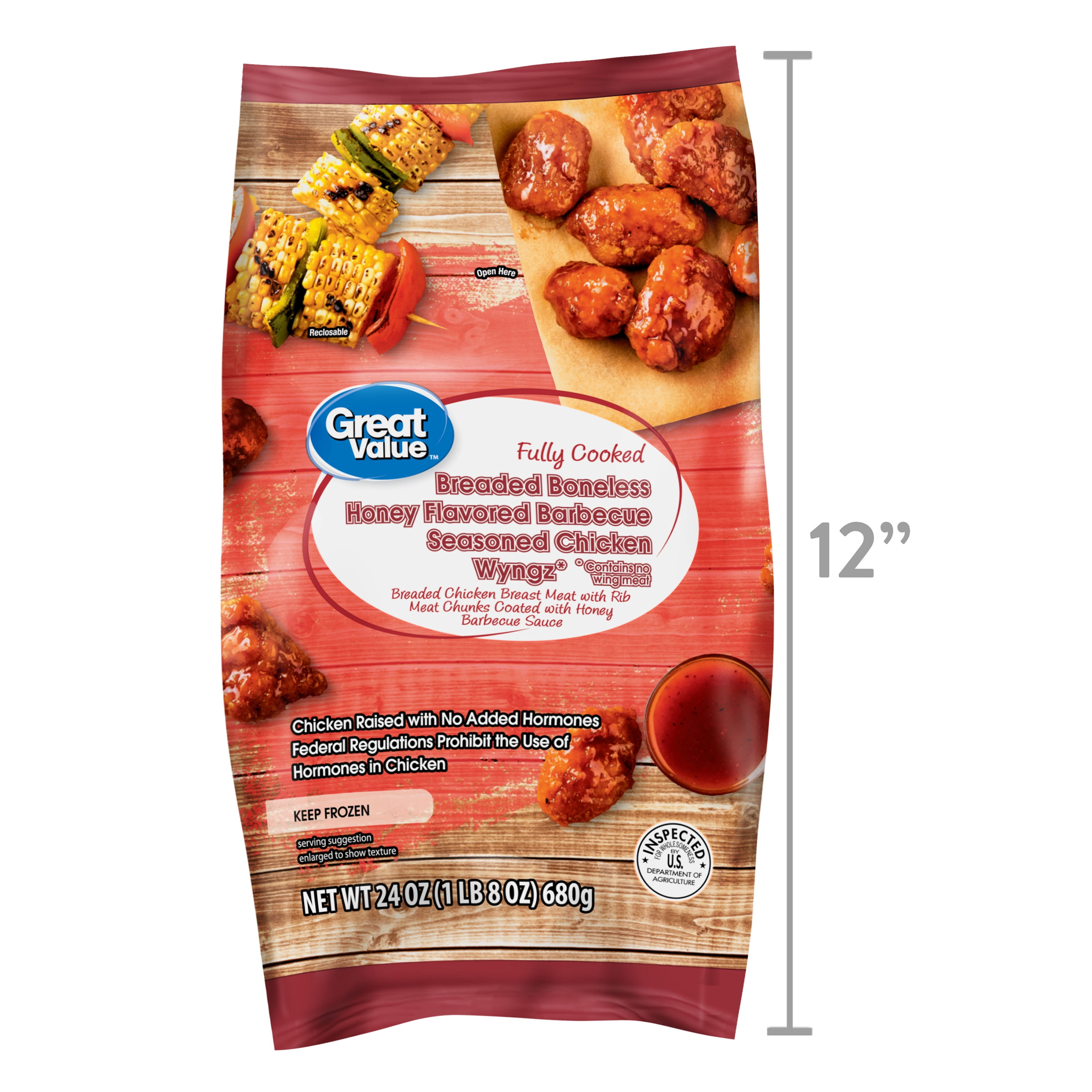 Great Value Honey BBQ Seasoned Boneless Fully Cooked Chicken Bites, 24 oz (Frozen)