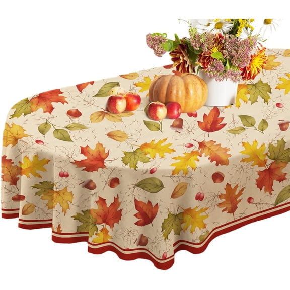 Fall Tablecloth Oval, Thanksgiving Tablecloth With Fall Leaves Autumn Tablecloth, Waterproof Wrinkle Free Fall Table Cloths For Fall Thanksgiving Decor, Fall Tablecloth For Oval Tables 60 X 102 Inch