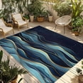 thumbnail image 2 of Outdoor Rug 3x5 ft Abstract Coastal Waterproof Outdoor Patio Rug Mat Non Slip Outside Area Rugs Carpet for RV,Camping,Porch,Deck,Pool,Balconybackyard,Watercolor Star Sky Waves Sea Blue Gold, 2 of 9