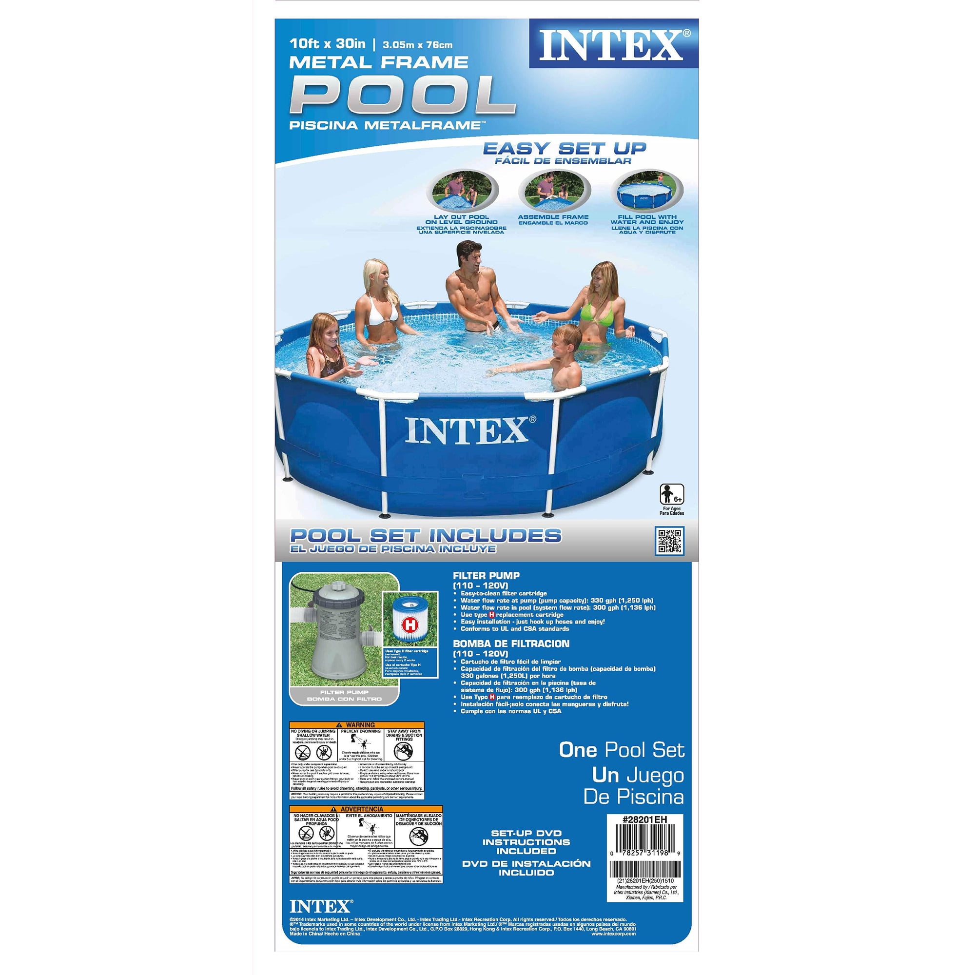 Intex Metal Frame 10'x30" Swimming Pool with Filter Pump & Maintenance Kit