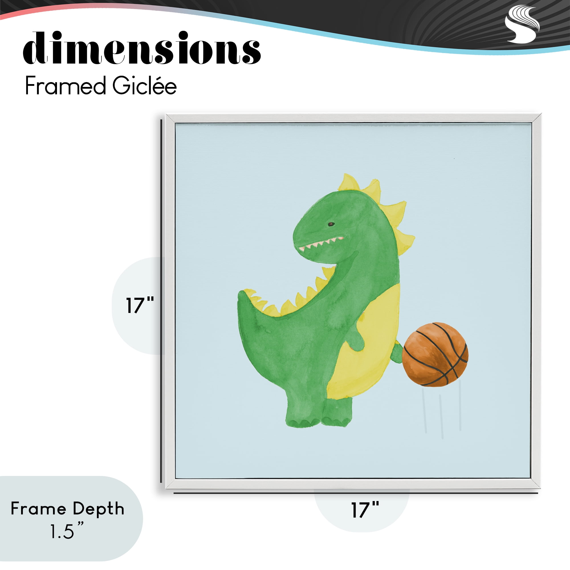 Stupell Industries Baby Dino & Basketball White Framed Giclee Art, design by Lucille Price