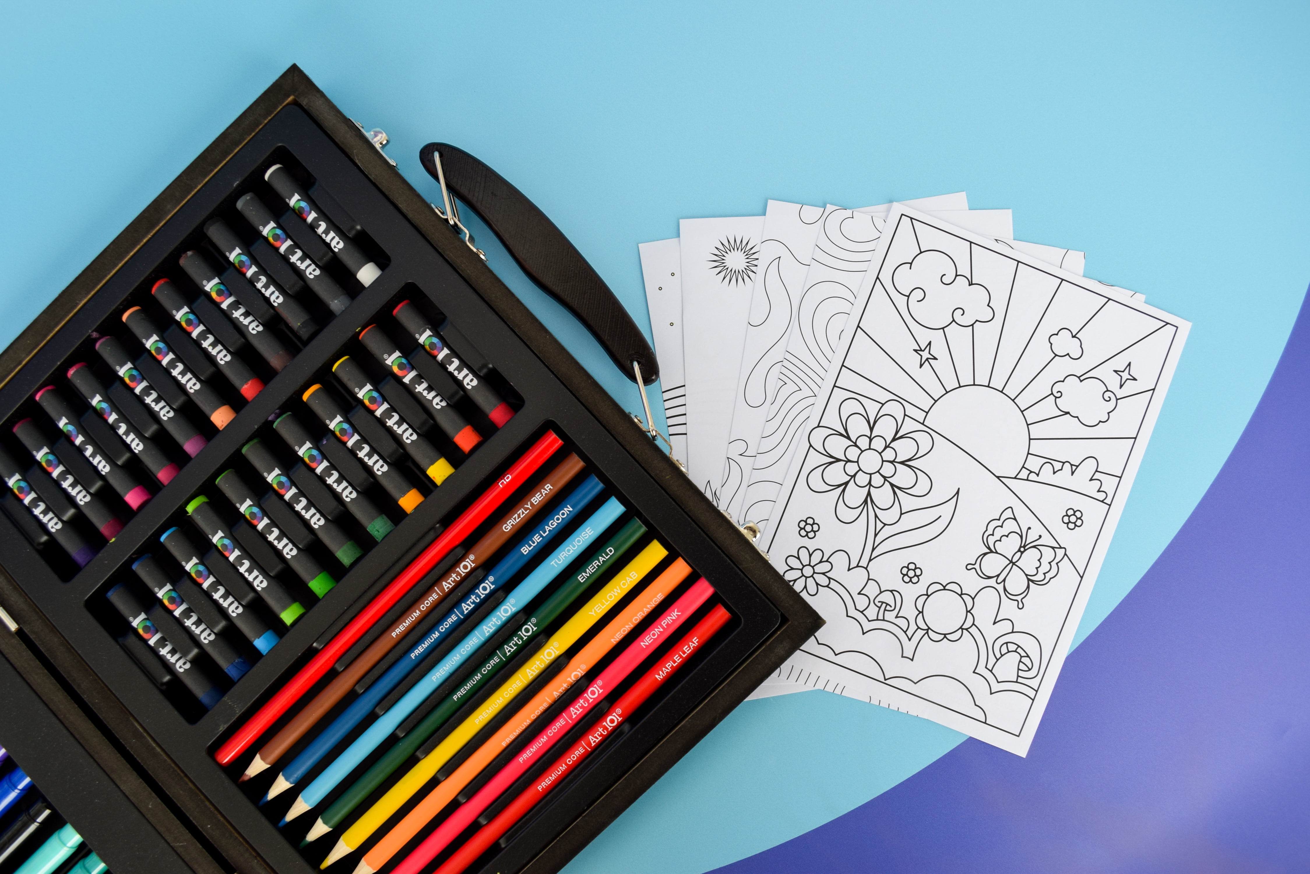Art 101 58 piece Mutlifunctional Art Set in Colorable Wood Case for Children to Adults