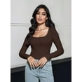 thumbnail image 2 of Women's Long Sleeve Square Neck Crop Top Ribbed Slim Fitted Casual T-Shirt Tops, 2 of 4