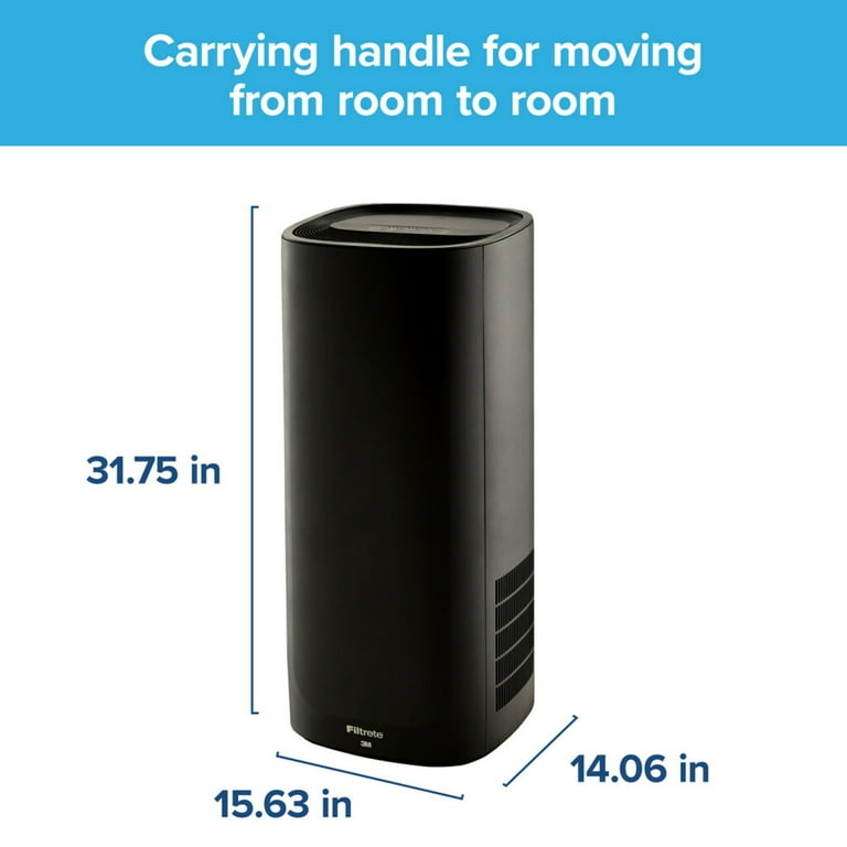 Filtrete by 3M Air Purifier with True HEPA Filter Large Room Tower 370 Sq ft Coverage Black