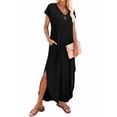 thumbnail image 3 of Summer Casual Maxi Dresses for Women V Neck Cap Sleeve Long Sundress with Pockets Beach Vacation Black XL, 3 of 8