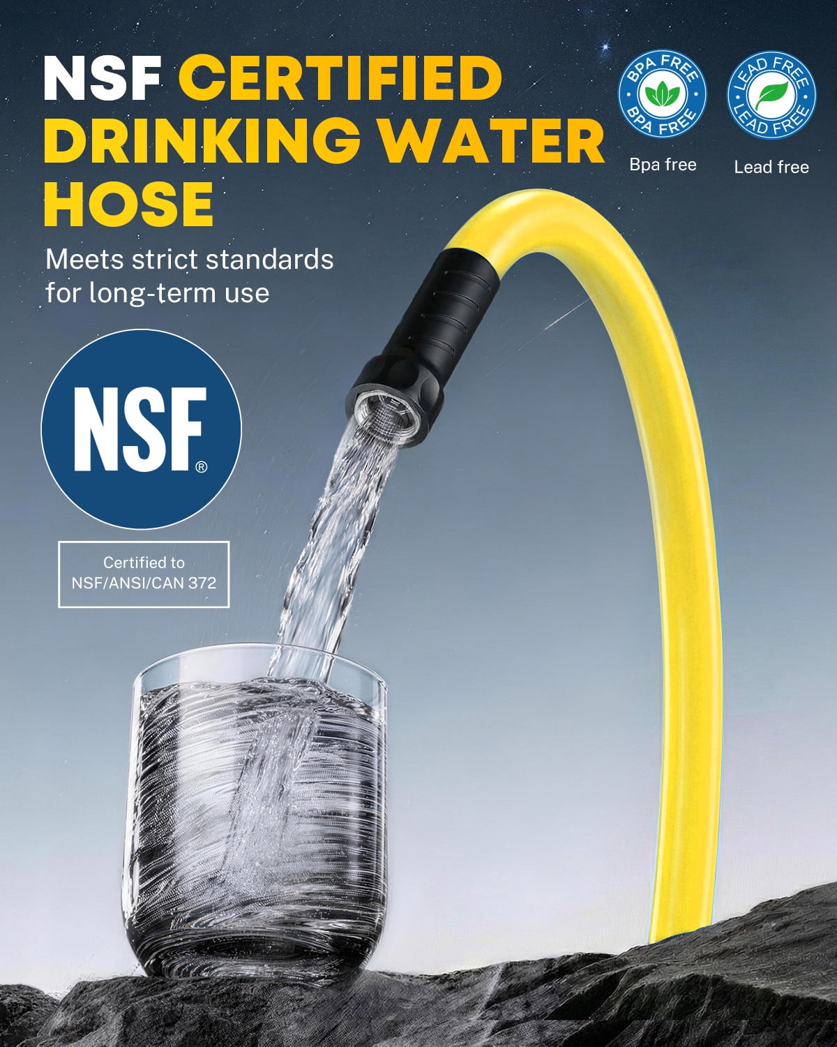 Kohree 12FT RV Water Hose – NSF Certified 5/8" Premium Drinking Water Hose, Safe & Lead-Free, No Kink and Flexible Garden Hose with Storage Bag for RV, Camper, Truck, Car, Yellow