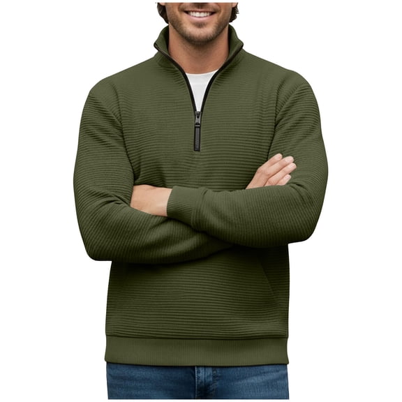 Generic Mens Half Zip Pullover Sweatshirt Textured Mock Neck Long Sleeve Shirts Casual Athletic Muscle Tops Fall Polo Sweater