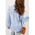 thumbnail image 3 of Women's Blue Ruffled Split Neck Lace Hollow Out Puff Sleeve Polka Dot Blouse, 3 of 5