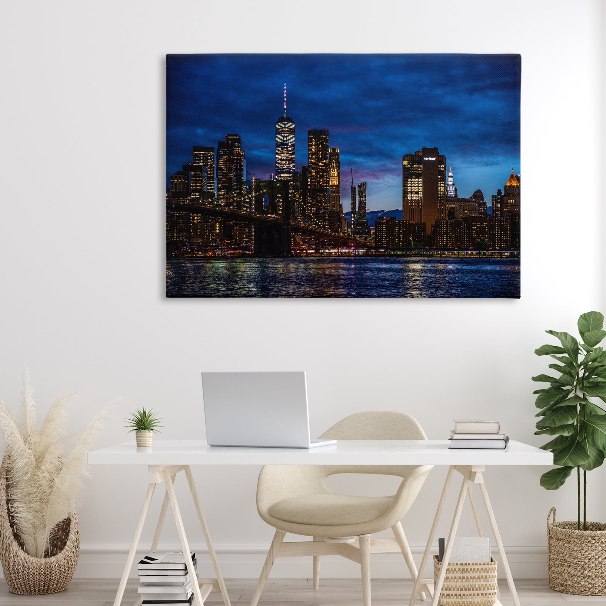 Stupell Industries Brooklyn Bridge at Night Canvas Wall Art, design by Tim West