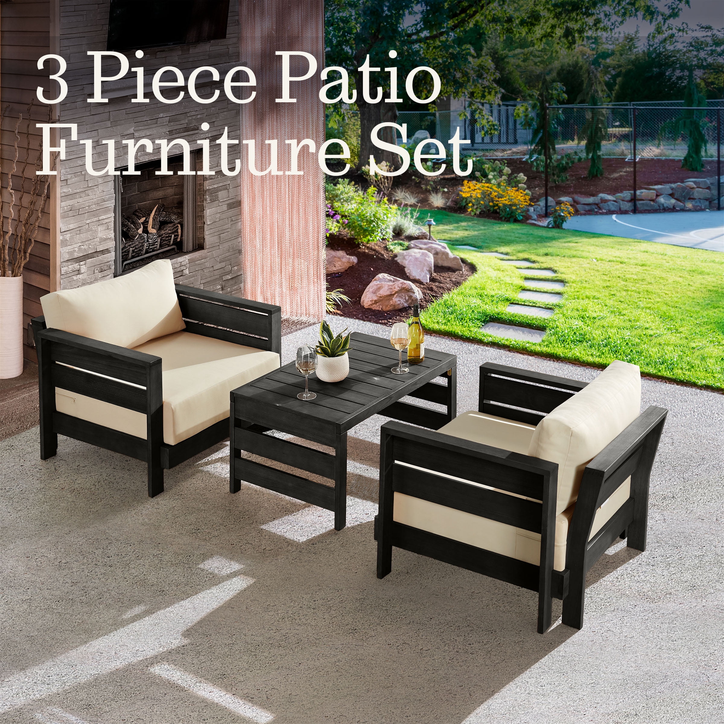 Alaterre Furniture Barton 3 Piece Patio Furniture Set with Table and Chairs (Black)