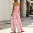 thumbnail image 4 of Cagogo Women's 2 Piece Casual Sets V Neck Sleeveless Tank Top Wide Leg Pants Solid Boho Vacation Outfit Loose Summer Travel Clothes Matching Lounge Sets Tracksuits, Pink M, 4 of 6