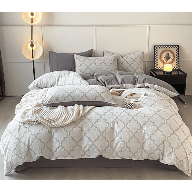 Xiao Hua Juego de sábanas, juego de sábanas y fundas de almohada, juego de cama individual, ropa de cama de hotel, decoración del hogar (Gray)