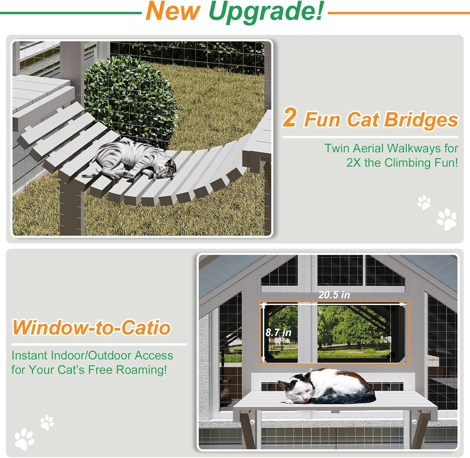 Gowoodhut Extra Large Catio Outdoor Cat Enclosure Waterproof, Walk-in Outdoor Pet House for Multiple Cats, Catio Cat Run Cage with Bridges, Weatherproof Full Cover, 8 Platforms, 2 Resting Box