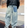thumbnail image 5 of RMGVDSD Boys Baggy Jeans Wide Leg Jeans Fashion Straight Cargo Jeans Trousers Elastic Waist Trousers With Pockets Children Regular Fit Jeans 11-12 Years, 5 of 8