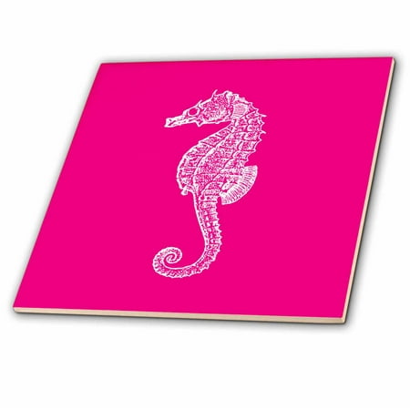 3dRose Hot Pink Seahorse print. Sea Horse Ocean marine beach aquarium aquatic - Ceramic Tile, 6-inch
