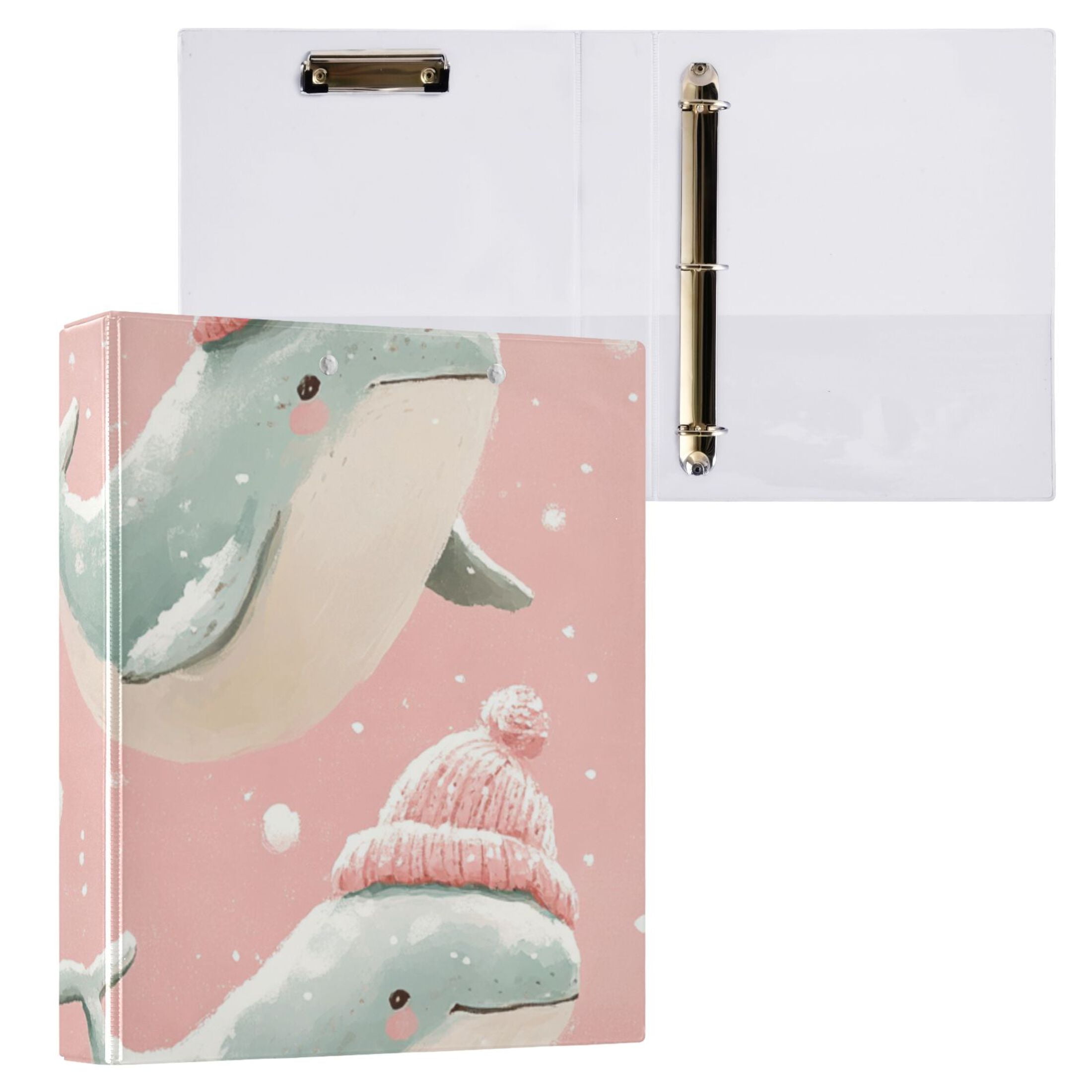 Cute Whales 3 Ring Binders 1.5 inch Hardcover File Folders with Interior Pockets A4 Size Organizer for School Office Hospital