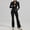 Black, variant on Women 2 Piece Workout Outfit Zip Up Long Sleeve Crop Top High Waist Flare Yoga Pants Set Athletic Sport Activewear Tracksuit for Gym Running