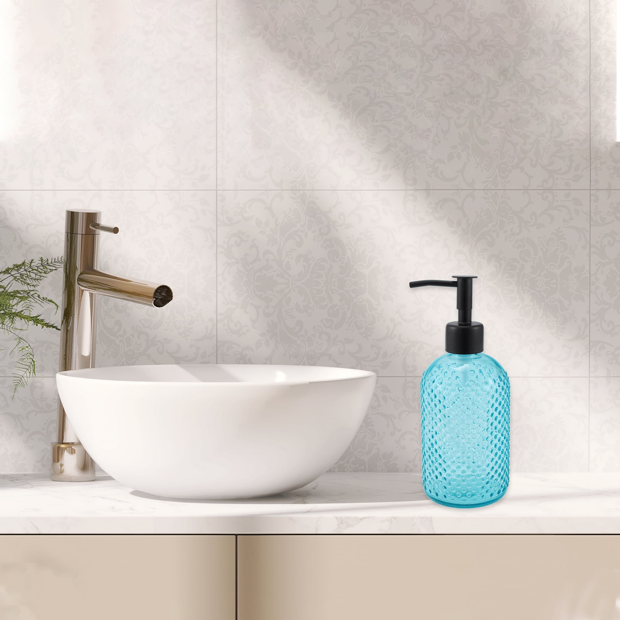 Unique Bargains 1 Pc Elegant Circle Raindrop Pattern Soap Pump Dispenser for Bathroom 13.52oz Blue Black