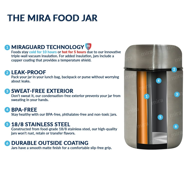 Mira Lunch, Food Jar | Vacuum Insulated Stainless Steel Lunch Thermos | 13.5 oz | Teal