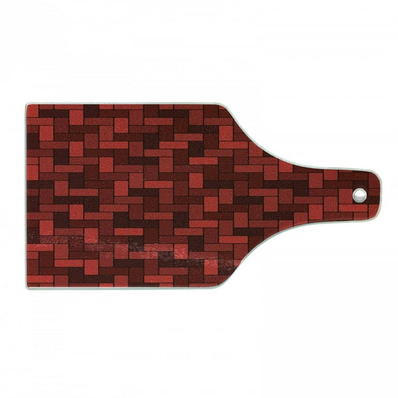 Brick Cutting Board, Monochrome Style Repeating Rectangular Diagonal Zigzags, Decorative Tempered Glass Cutting and Serving Board, in 3 Sizes, by Ambesonne