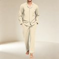 thumbnail image 2 of Delconic Mens Pajama Set Long Sleeve Button Front Sleepwear Set Loose Fit Top and Full Length Pants Loungewear Nightwear Khaki 2XL, 2 of 6