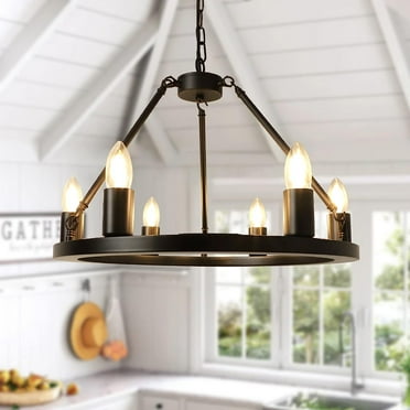 Depuley 6-Light Industrial Chandelier Matte Black Dimmable Flush Mount Pendant Light