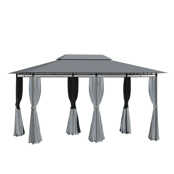 10' x 13' Outdoor Gazebo with Curtains, Steel Frame Pergola for Patio - Sage Gray