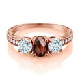 thumbnail image 2 of Gem Stone King 2.12 Ct Oval Checkerboard Red Garnet Sky Blue Aquamarine 18K Rose Gold Plated Silver Moissanite Ring (Size 9), 2 of 4