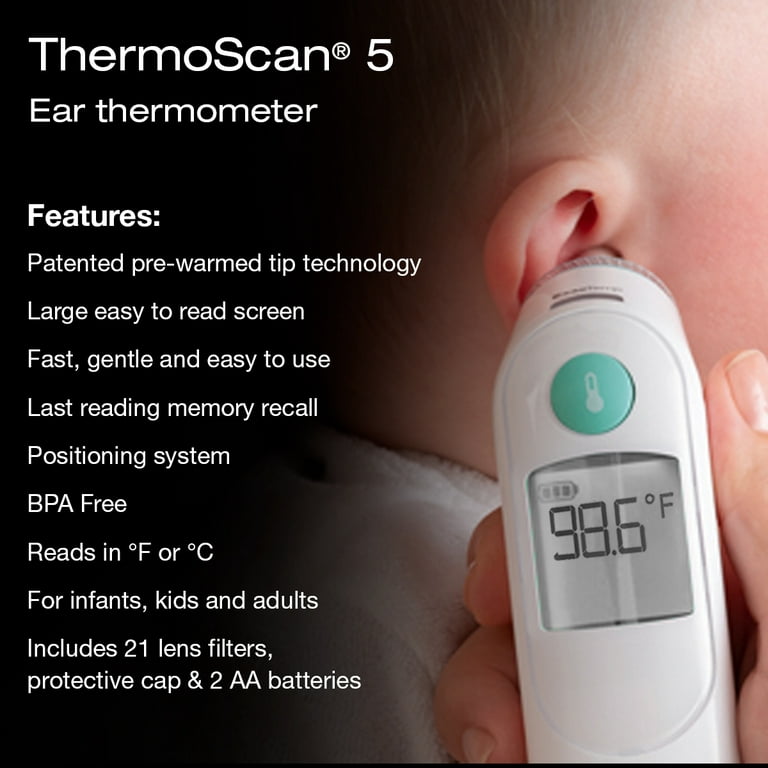 Braun ThermoScan 5 Digital Ear Thermometer, IRT6020US, White 