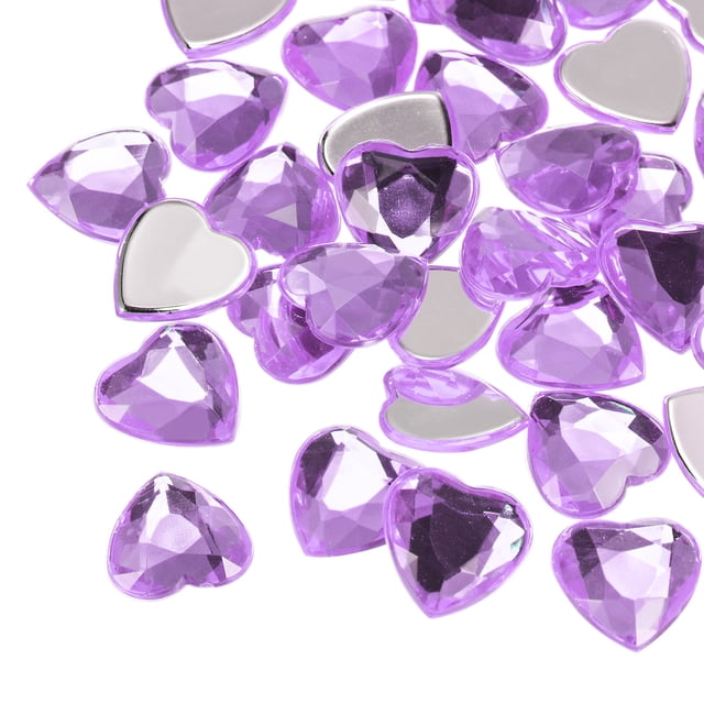 Unique Bargains 40 Pcs Acrylic Flat Back Rhinestones 20mm/0.8 Inch Heart Artificial Gemstone for Crafts Jewelry Making Mid Purple